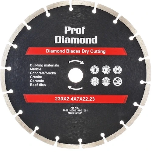 Алмазный диск 230×22,23×2,4×7 мм, ProfDiamond (бетон, гранит, кирпич, сухой рез)